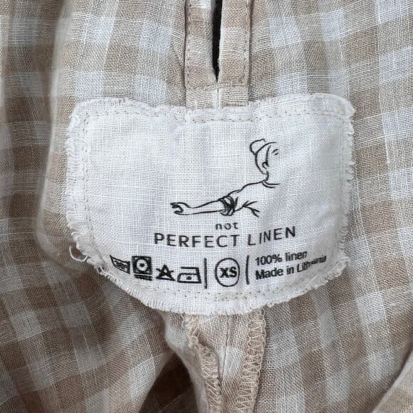 NOTPERFECTLINEN Linen Tunic Mini Dress Womens XS White Tan Gingham Check Strappy - Picture 11 of 14